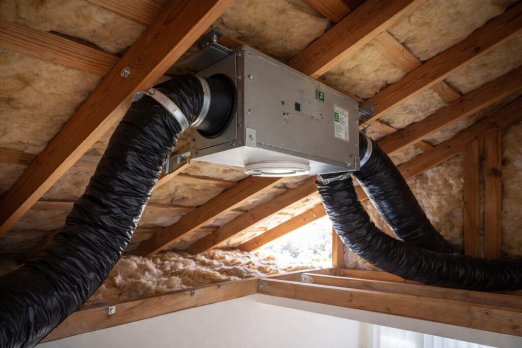 ventilation unit installed in a New Zealand home roof cavity