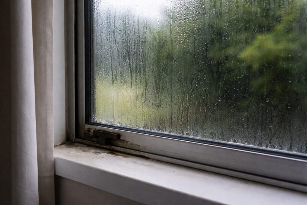 bedroom window condensation with early mould on sill in NZ home