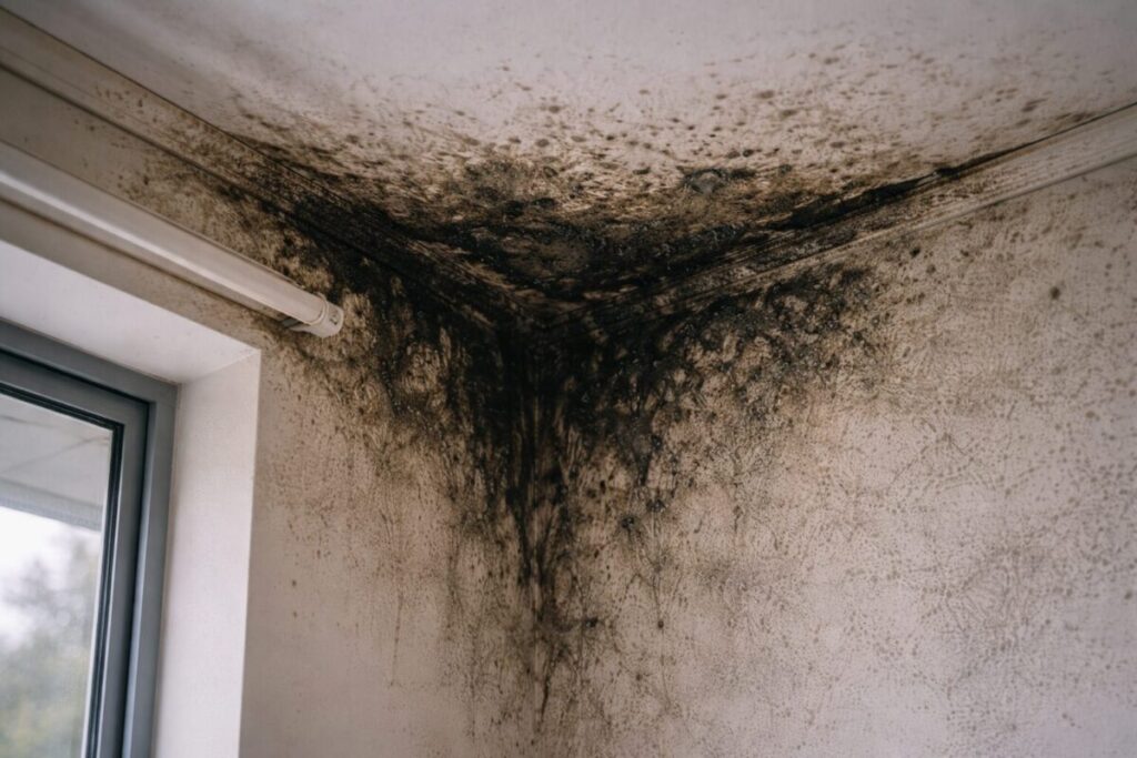 established black mould in ceiling corner of a New Zealand home