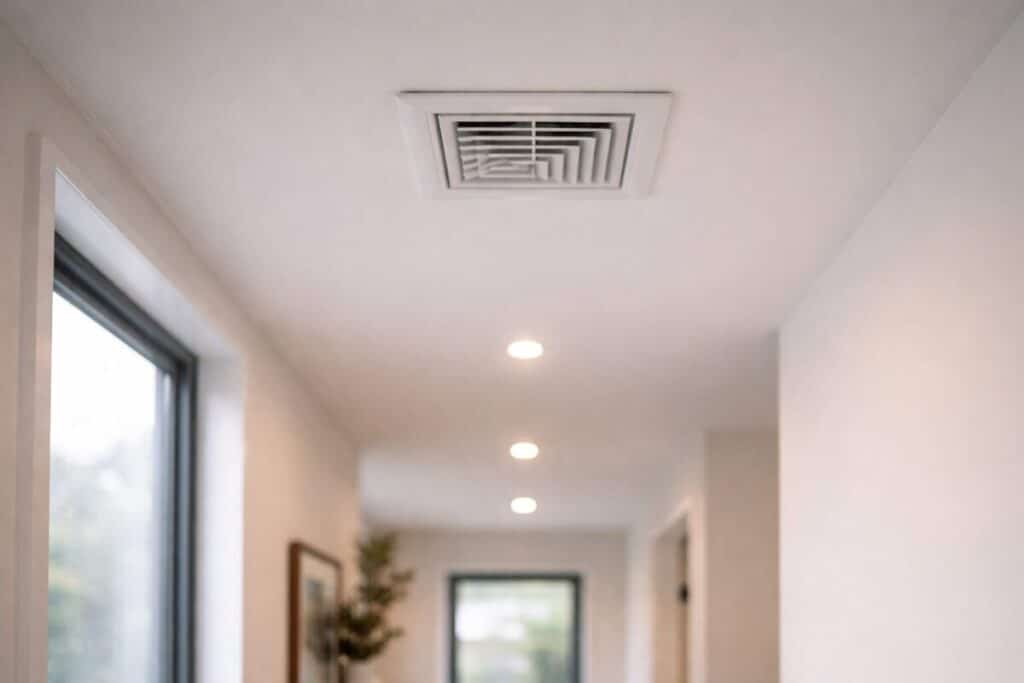 ceiling ventilation diffuser in a modern NZ new build hallway