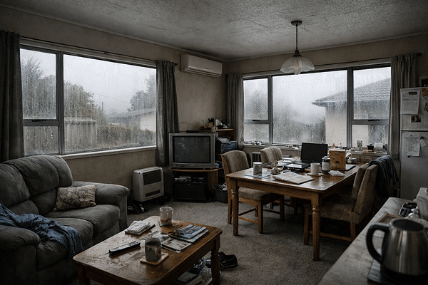 condensation on windows in a typical New Zealand home in winter