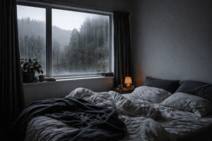 damp New Zealand bedroom with window condensation on a winter morning