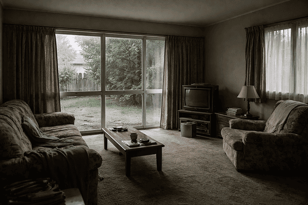 closed-up New Zealand living room with damp atmosphere in winter