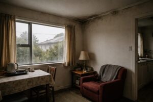 damp wall corner with mould in an older New Zealand home