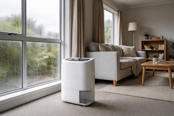 dehumidifier running near condensation-fogged window in NZ home