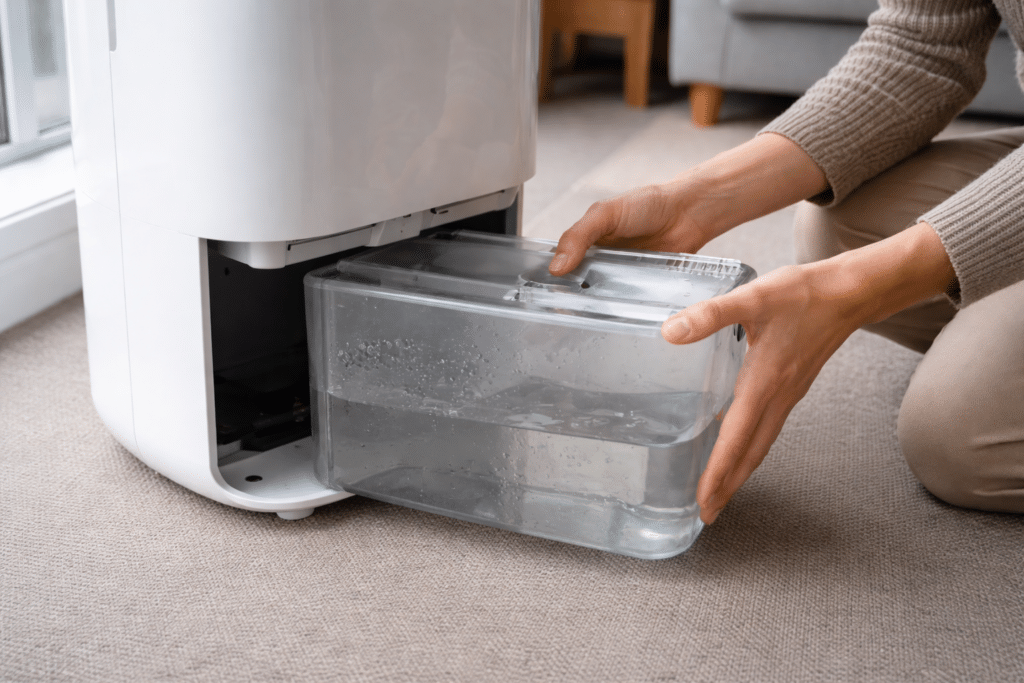 dehumidifier water tank being emptied in a NZ home