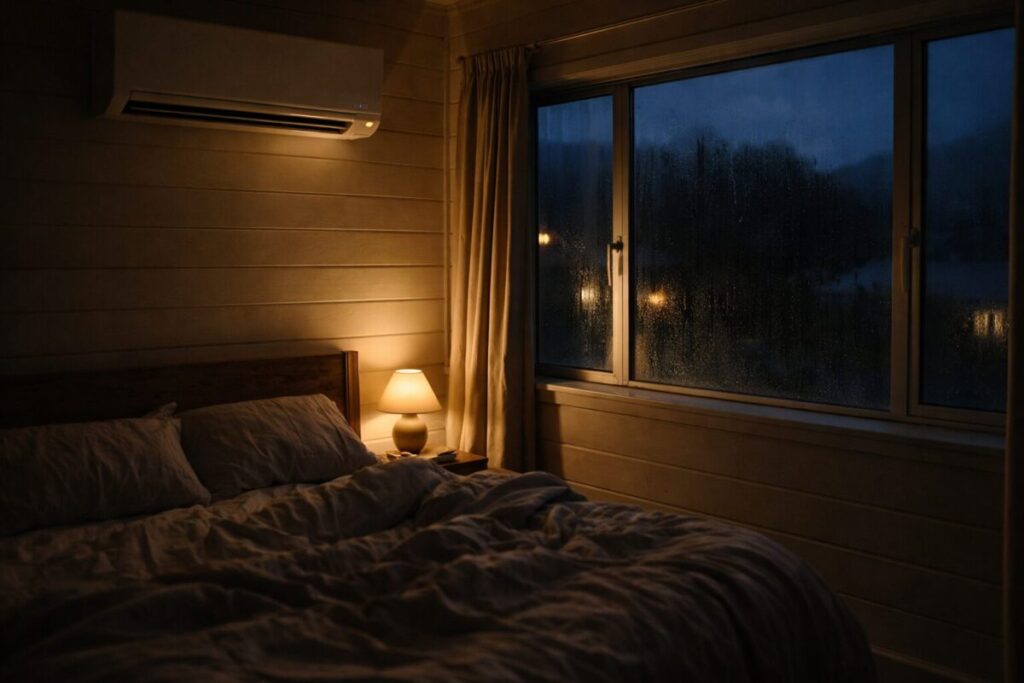 heat pump running overnight in a New Zealand bedroom