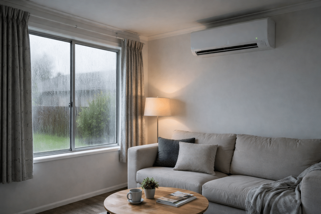 heat pump running in a damp NZ room that still feels cold