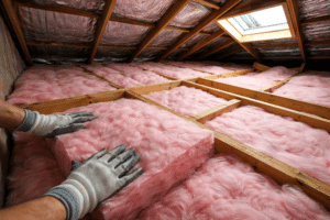 ceiling insulation batts being installed in a New Zealand home