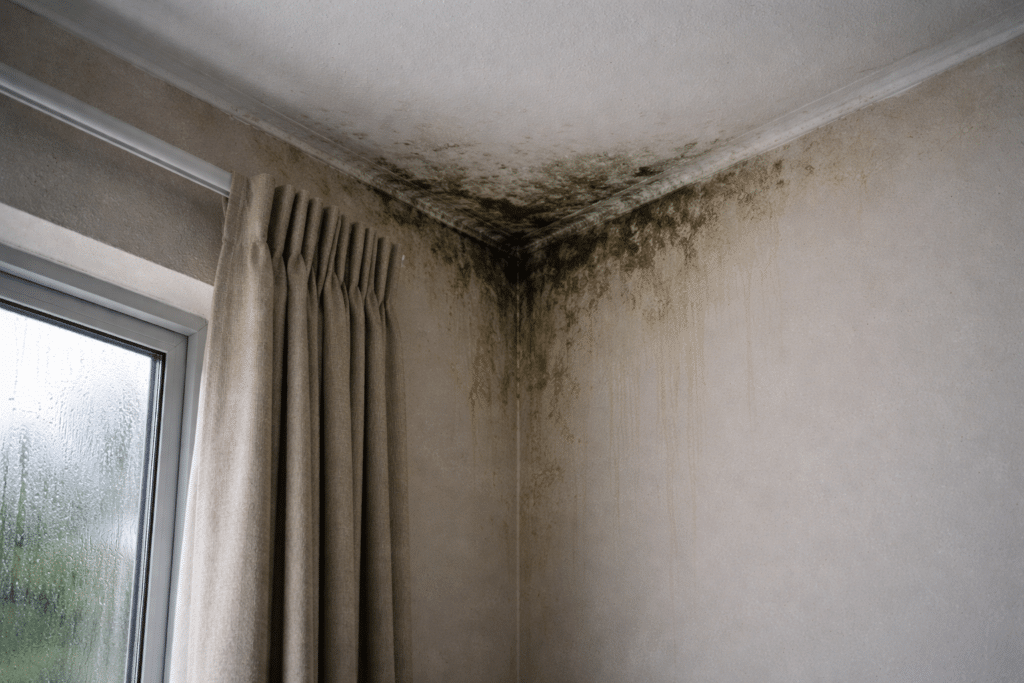 mould and damp damage in corner of NZ home from long-term moisture