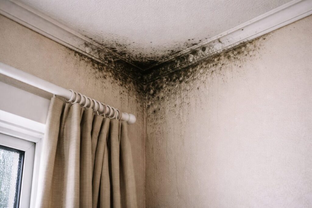 mould forming in corner of exterior wall in NZ home during winter