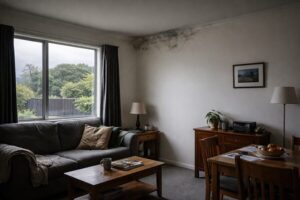 mould returning through fresh paint on wall corner in NZ home