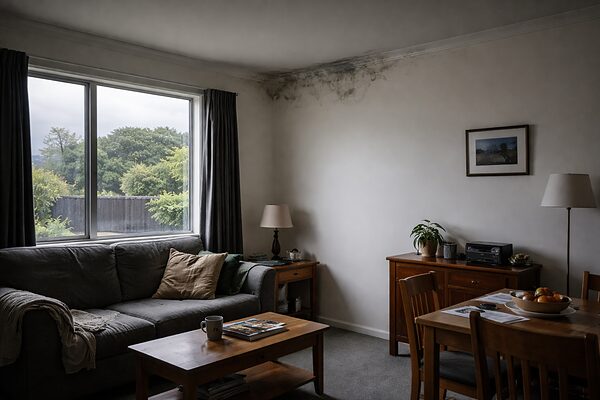 mould returning through fresh paint on wall corner in NZ home