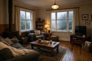 Condensation on windows in an old NZ villa living room