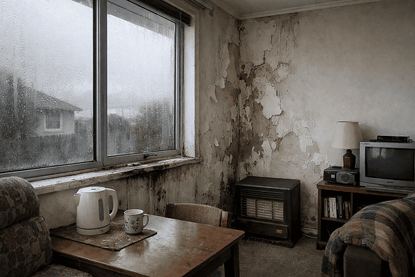 condensation damage on wall and window sill in a New Zealand home