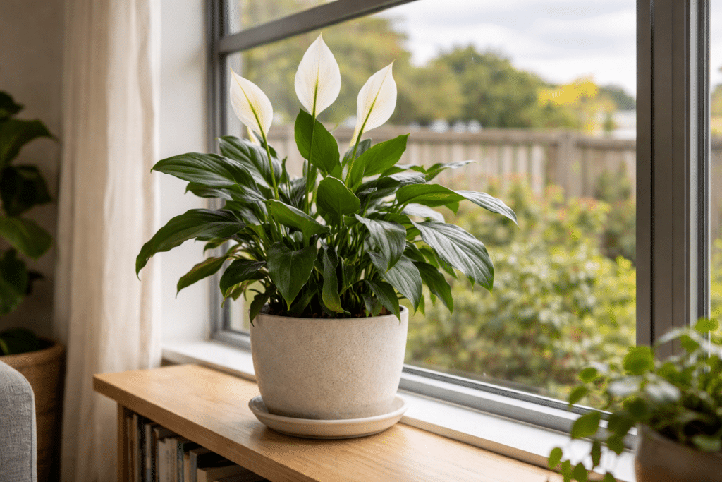 peace lily on window sill in a New Zealand home