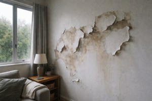 peeling paint from moisture damage on interior wall in NZ home