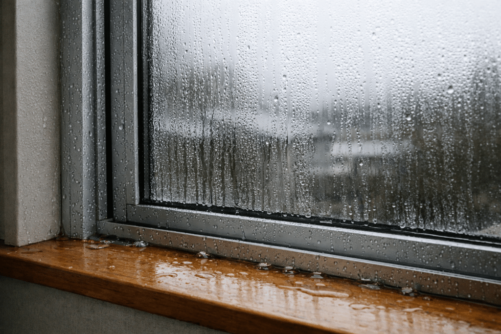 heavy condensation on single-glazed aluminium window in NZ home