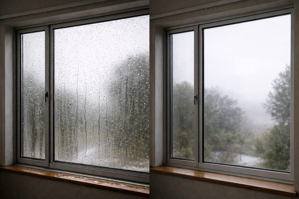 single-glazed vs double-glazed window condensation comparison in NZ home