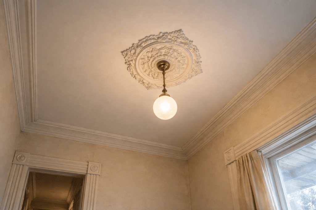 high ceiling with original rose detail in old NZ villa