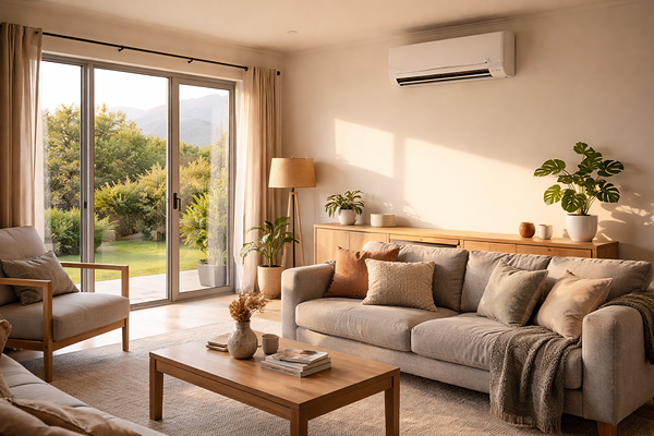 hi-wall heat pump in a New Zealand living room